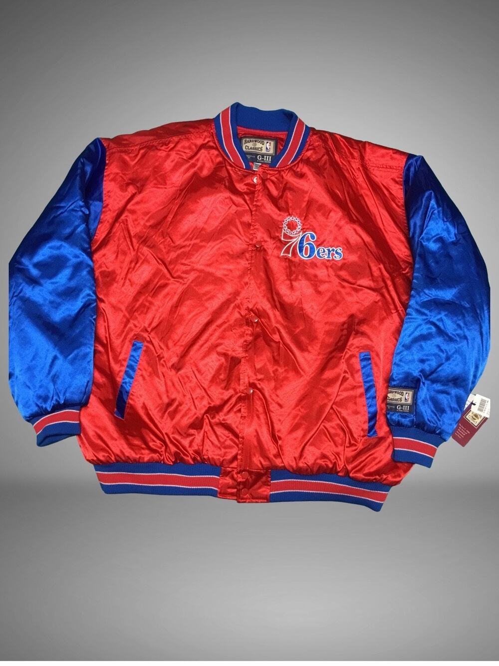 Vintage Hardwood Classics G-III Carl Banks Philadelphia 76ers Satin Jacket XXXL